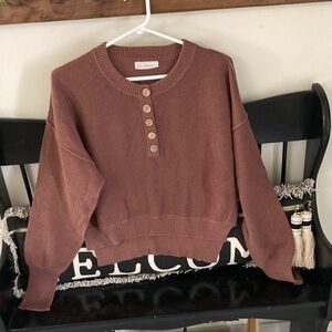 By Together Waffle Knit Henley Sweater - Dusty Rose